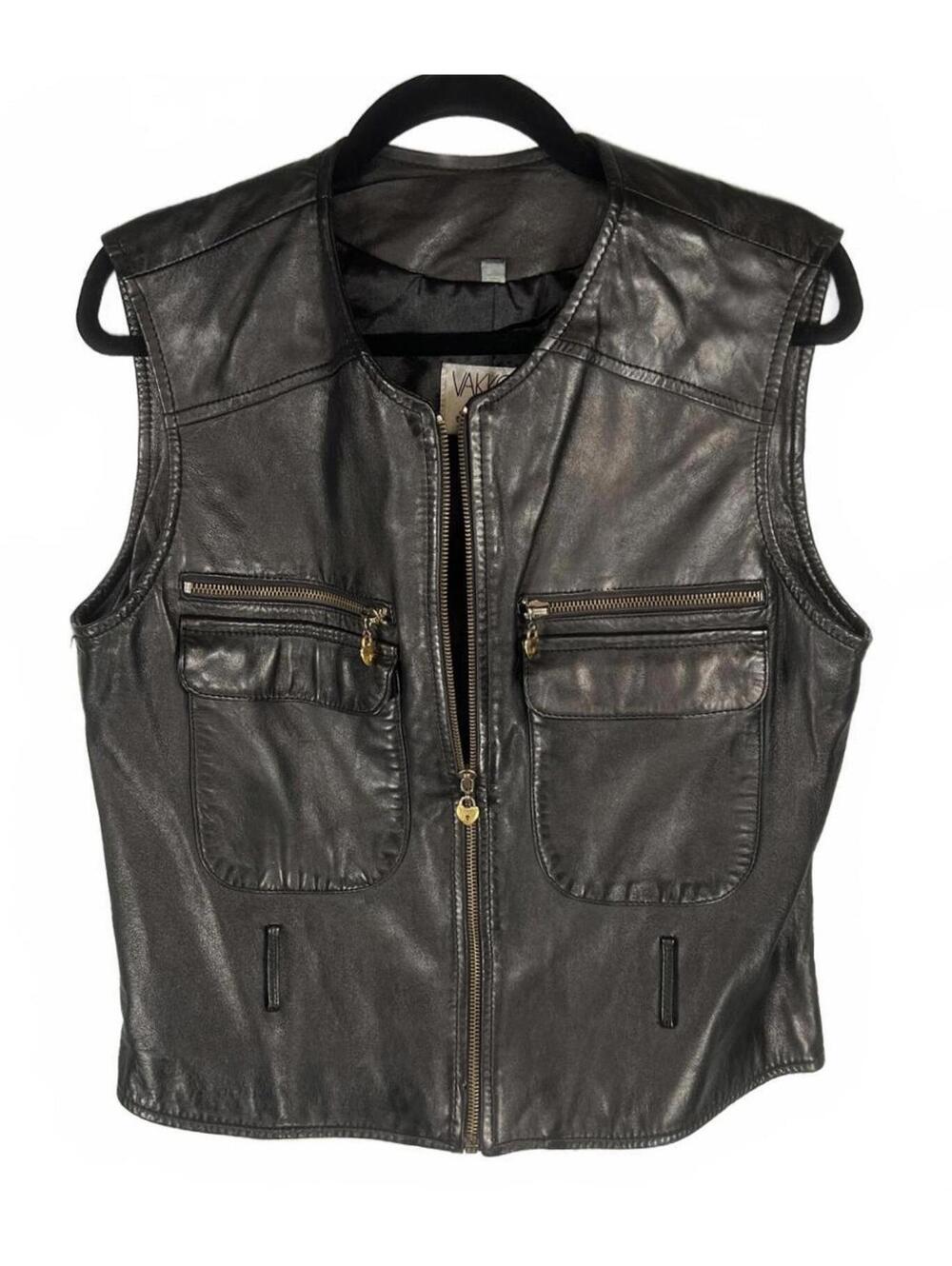 90s Vintage Vakko Leather Vest Biker•High-End Streetwear•Gorpcore• Med